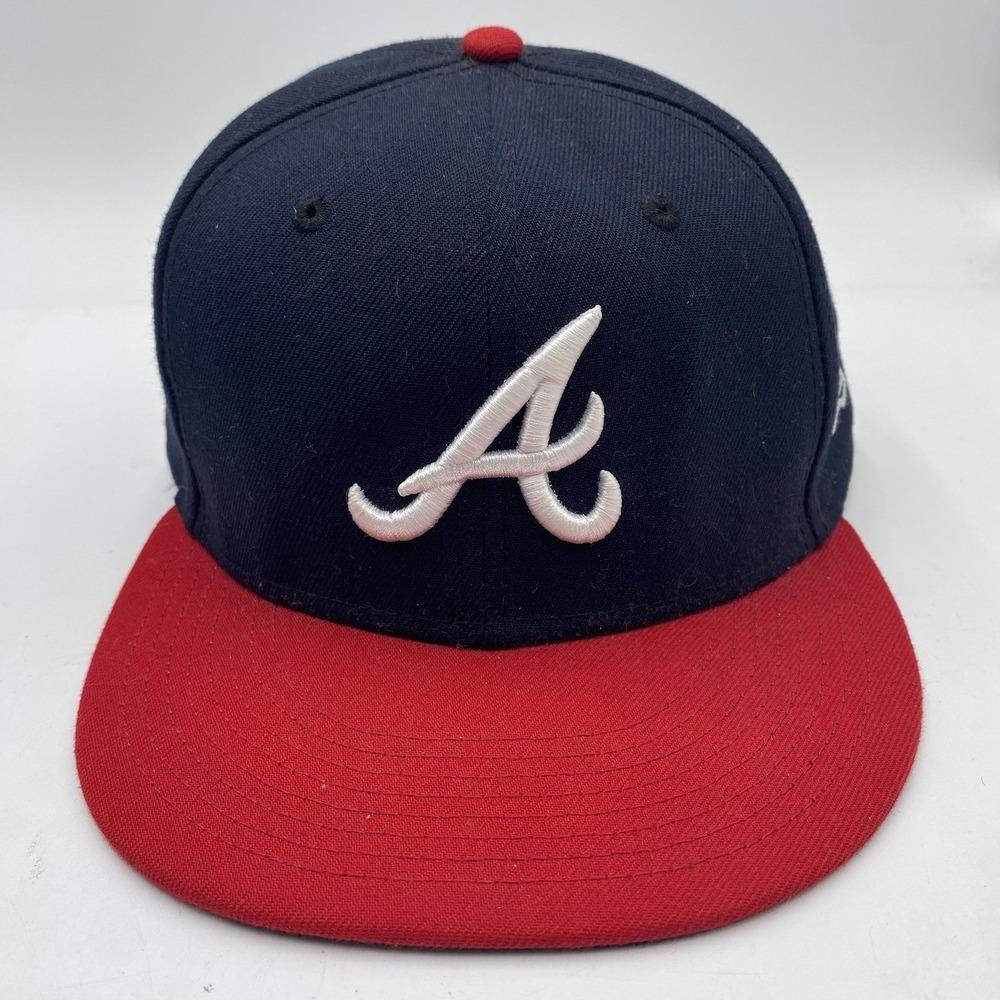 Atlanta Braves All Home Fitted New Era 59Fifty Hat Red Blue MLB Size 7 3/4 VGC - Picture 2 of 8
